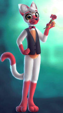 Red in a tuxedo, made by @JuanAndresRocks.